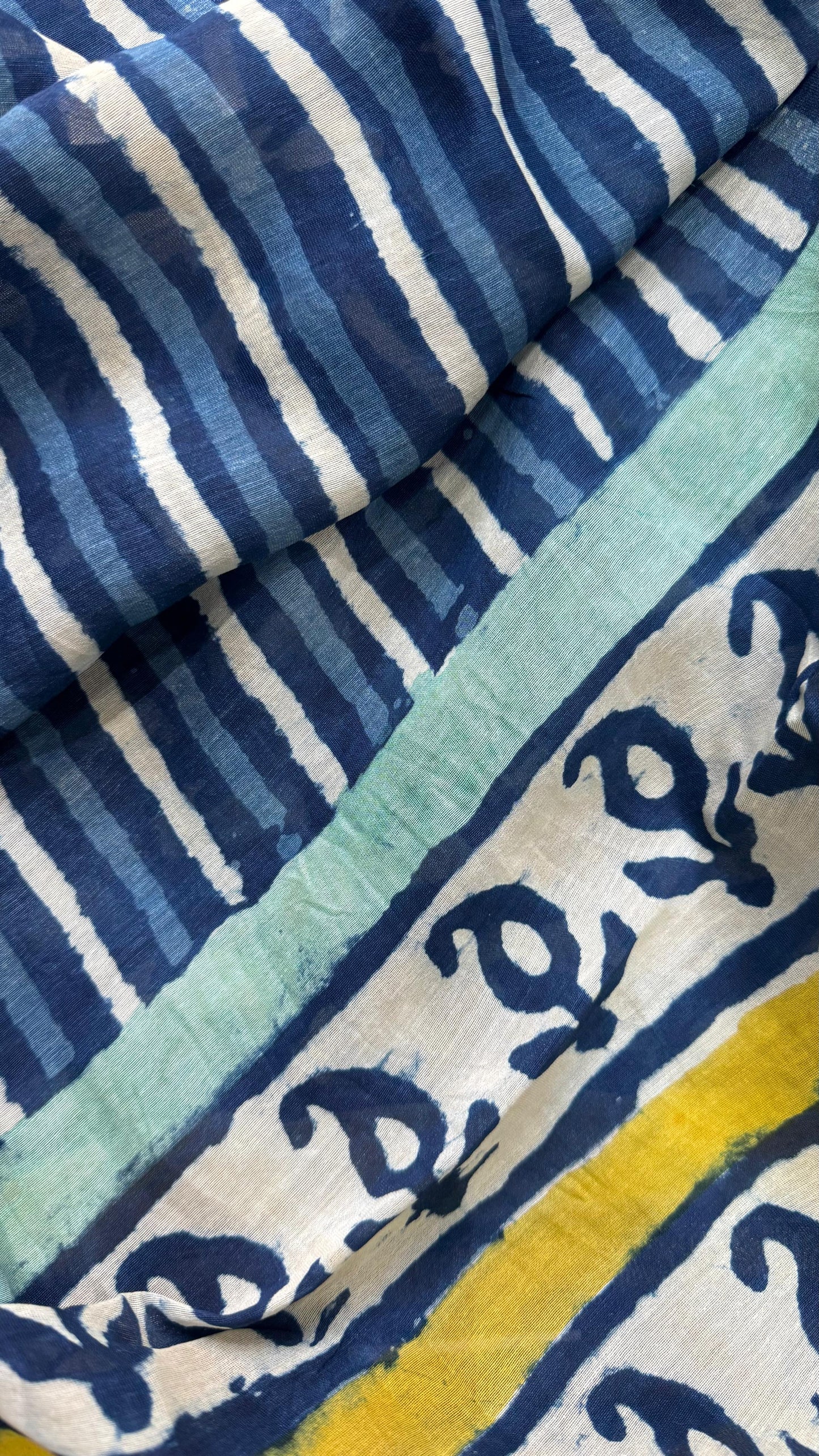 Maheshwari Silk Cotton Salwar Suit (INDIGO & YELLOW)