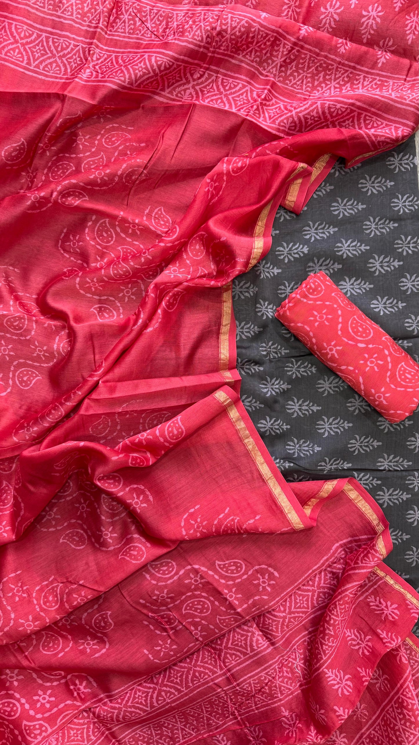 Maheshwari Silk Cotton Salwar Suit (BLACK & RED)
