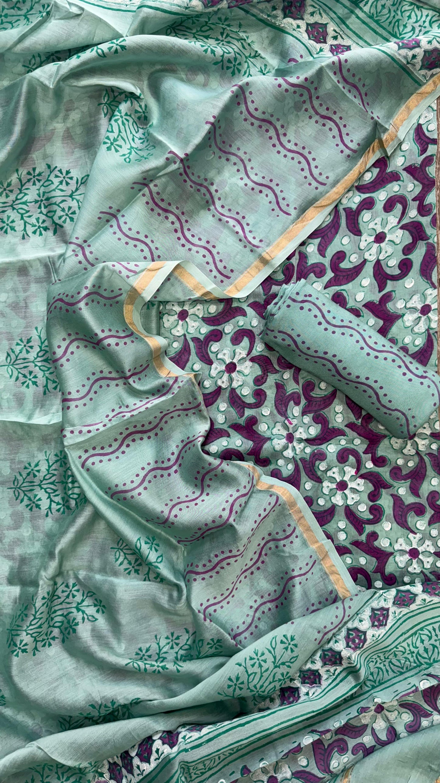 Maheshwari Silk Cotton Salwar Suit (PASTEL GREEN)