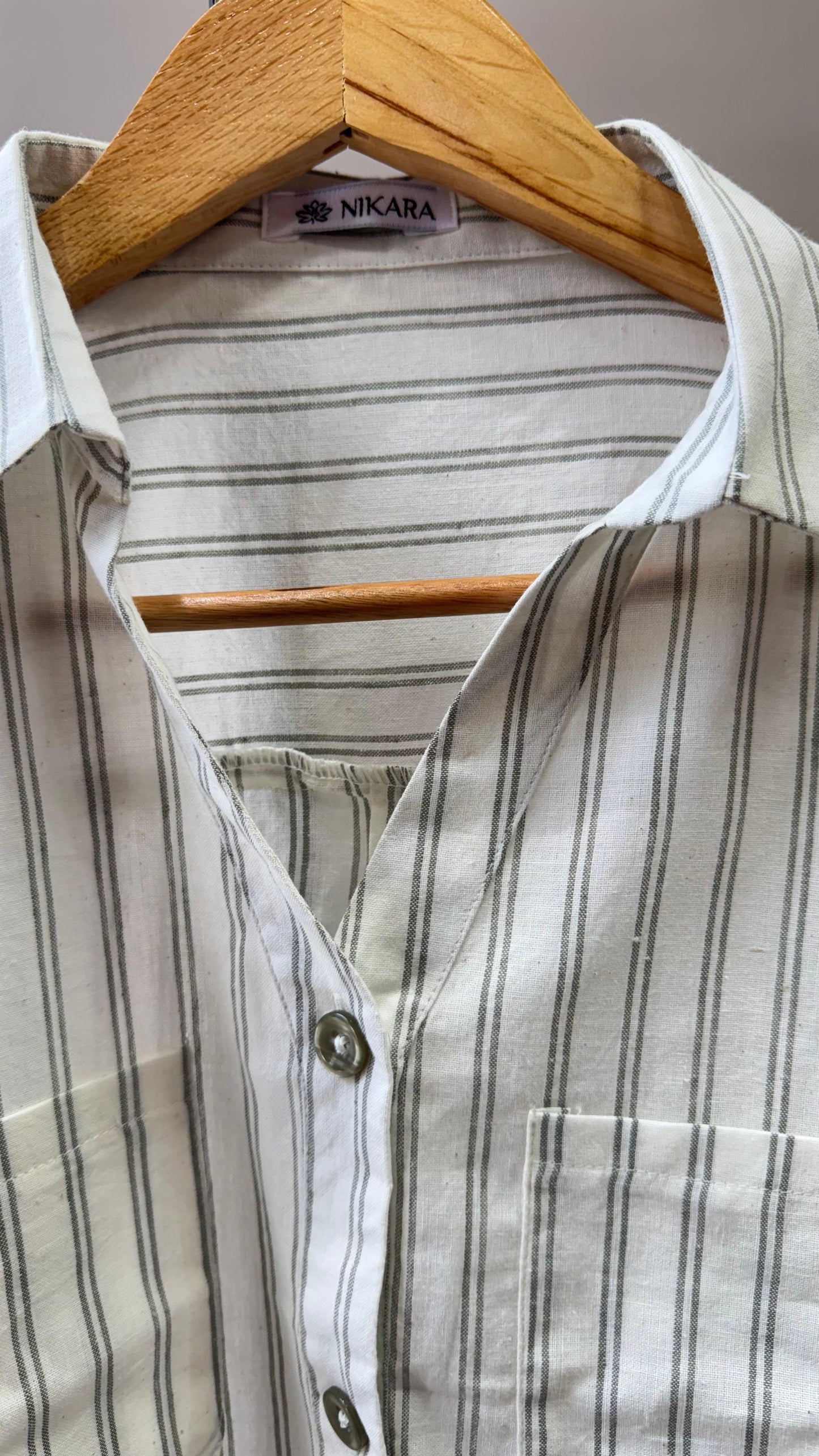 Collared Boxy Fit Stripe Shirt for Women (GREEN)