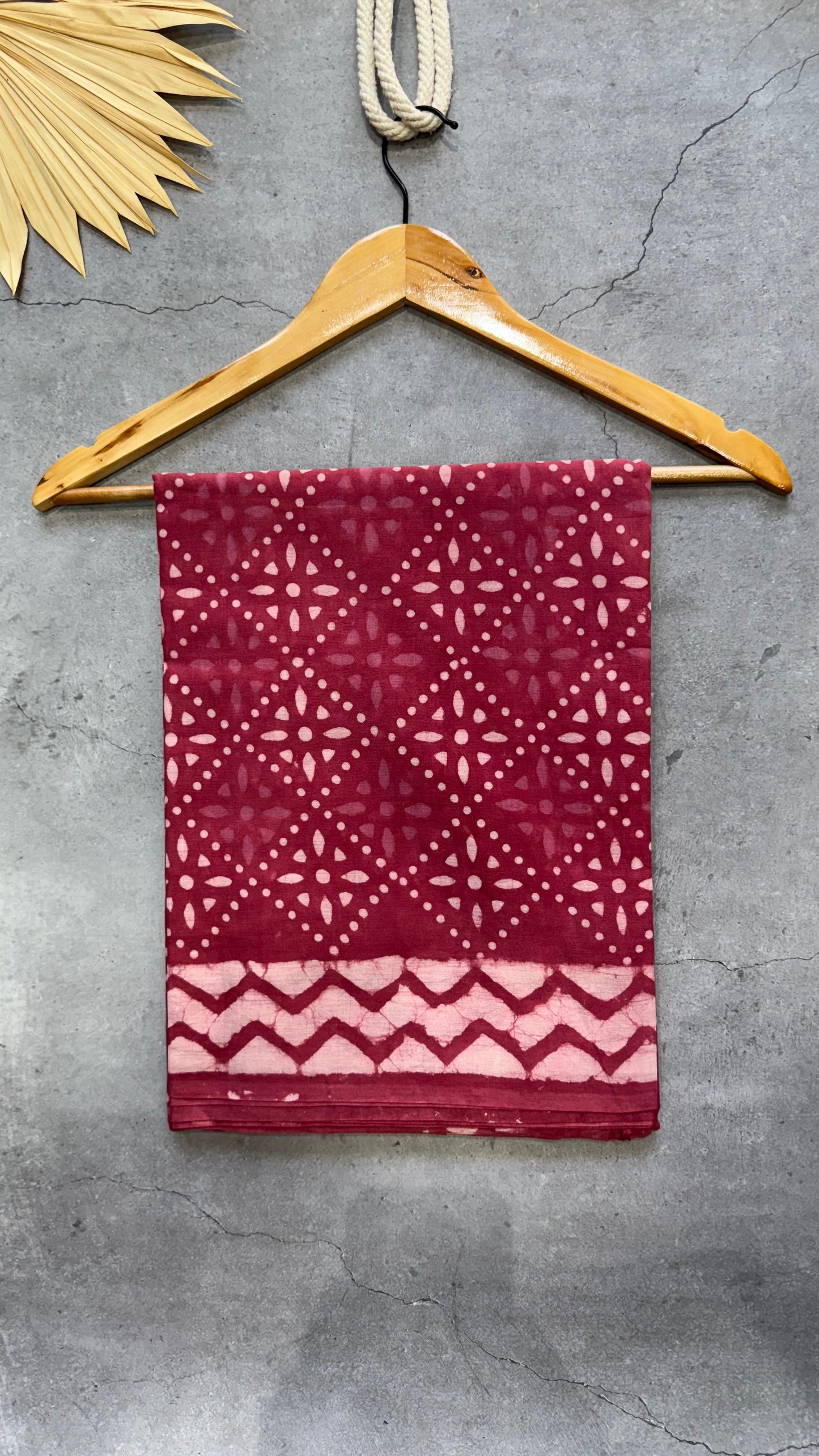 Soft Block Printed Mulmul Cotton Saree (DARK PINK)