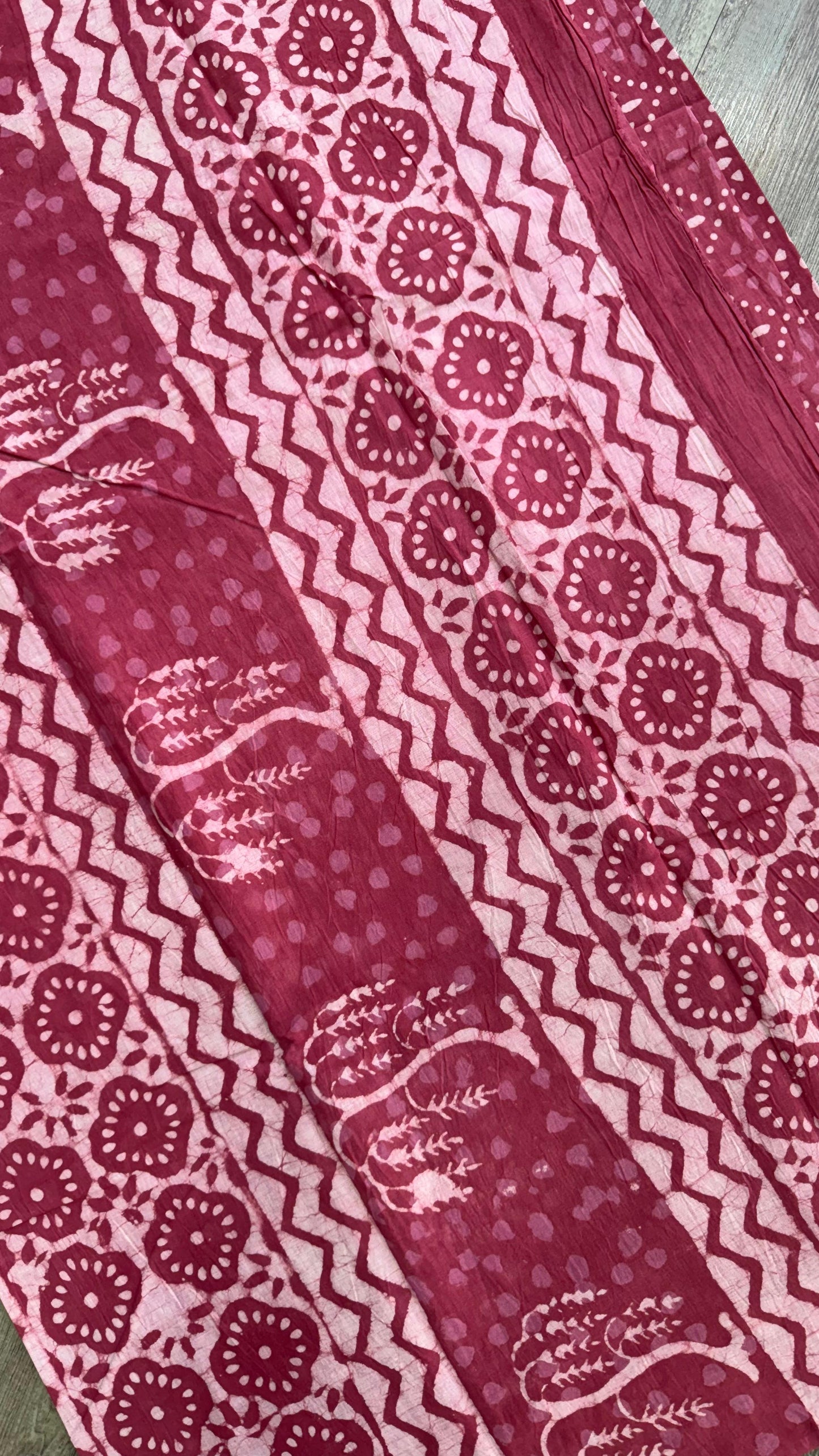 Soft Block Printed Mulmul Cotton Saree (DARK PINK)