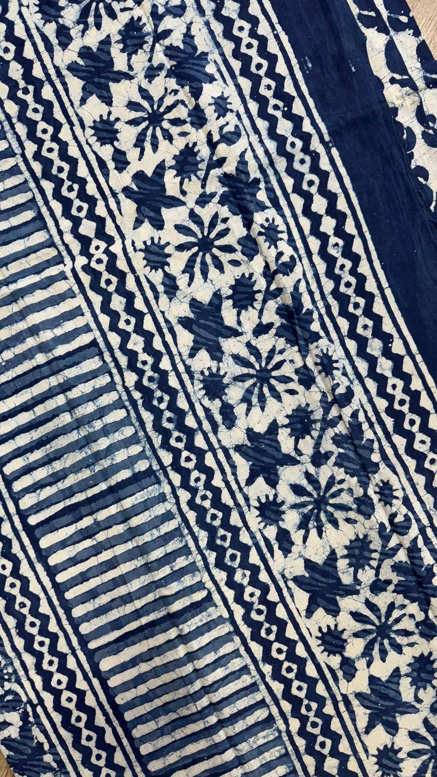 Soft Block Printed Mulmul Cotton Saree (INDIGO)