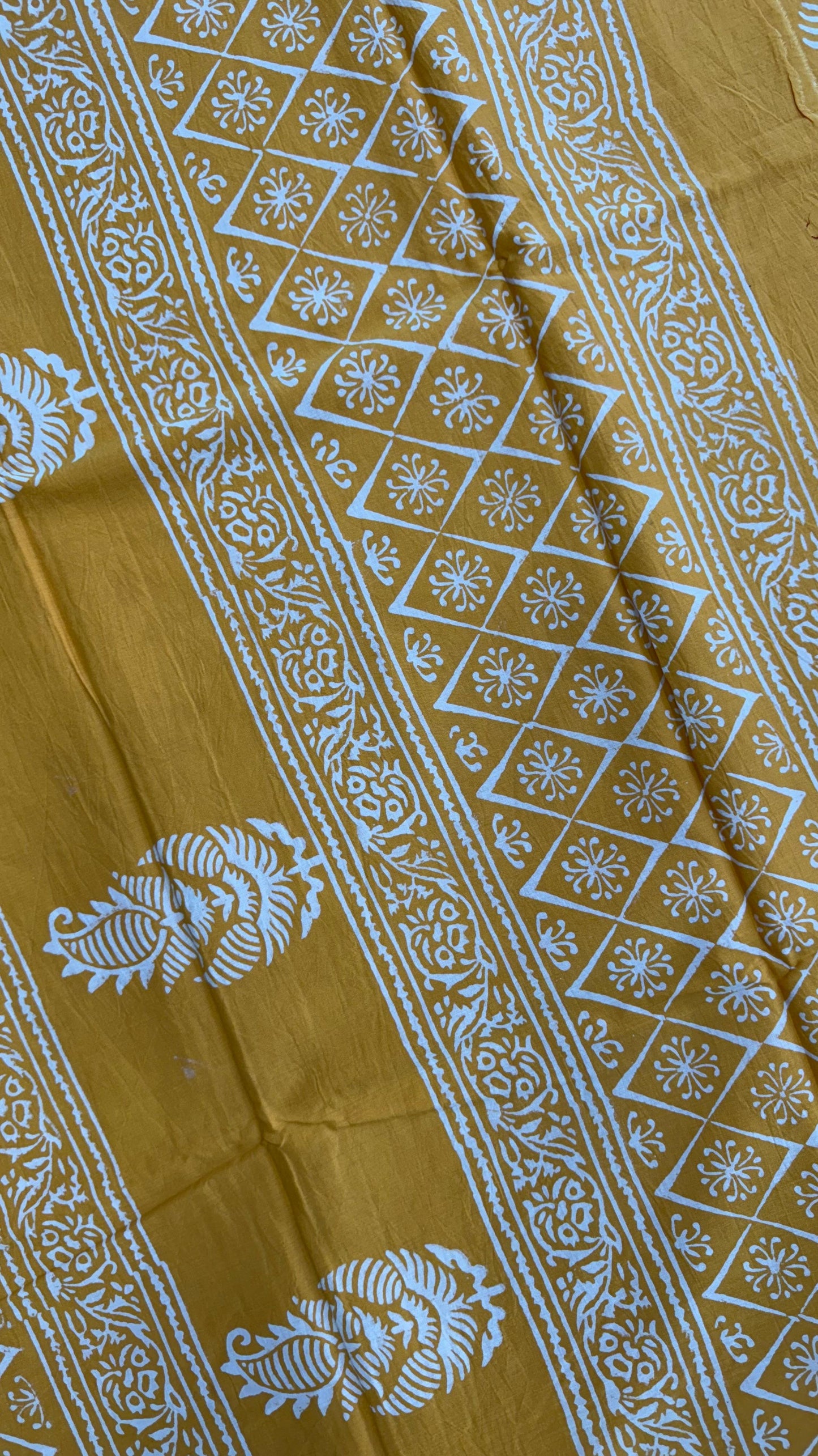 Soft Block Printed Mulmul Cotton Saree (YELLOW)
