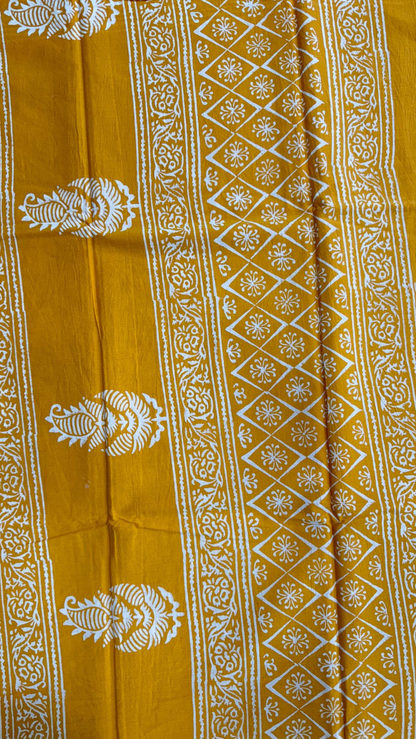 Soft Block Printed Mulmul Cotton Saree (YELLOW)