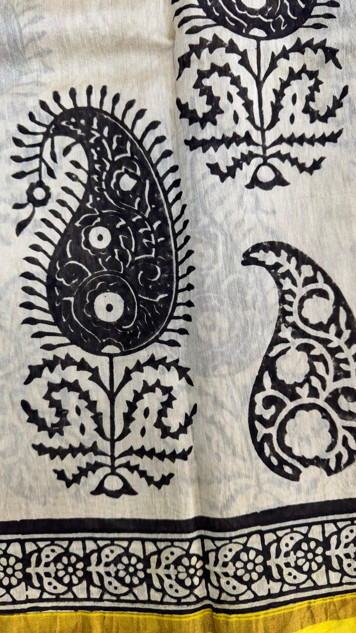 Handblock Printed Chanderi Silk Cotton Saree (YELLOW & CREAM)