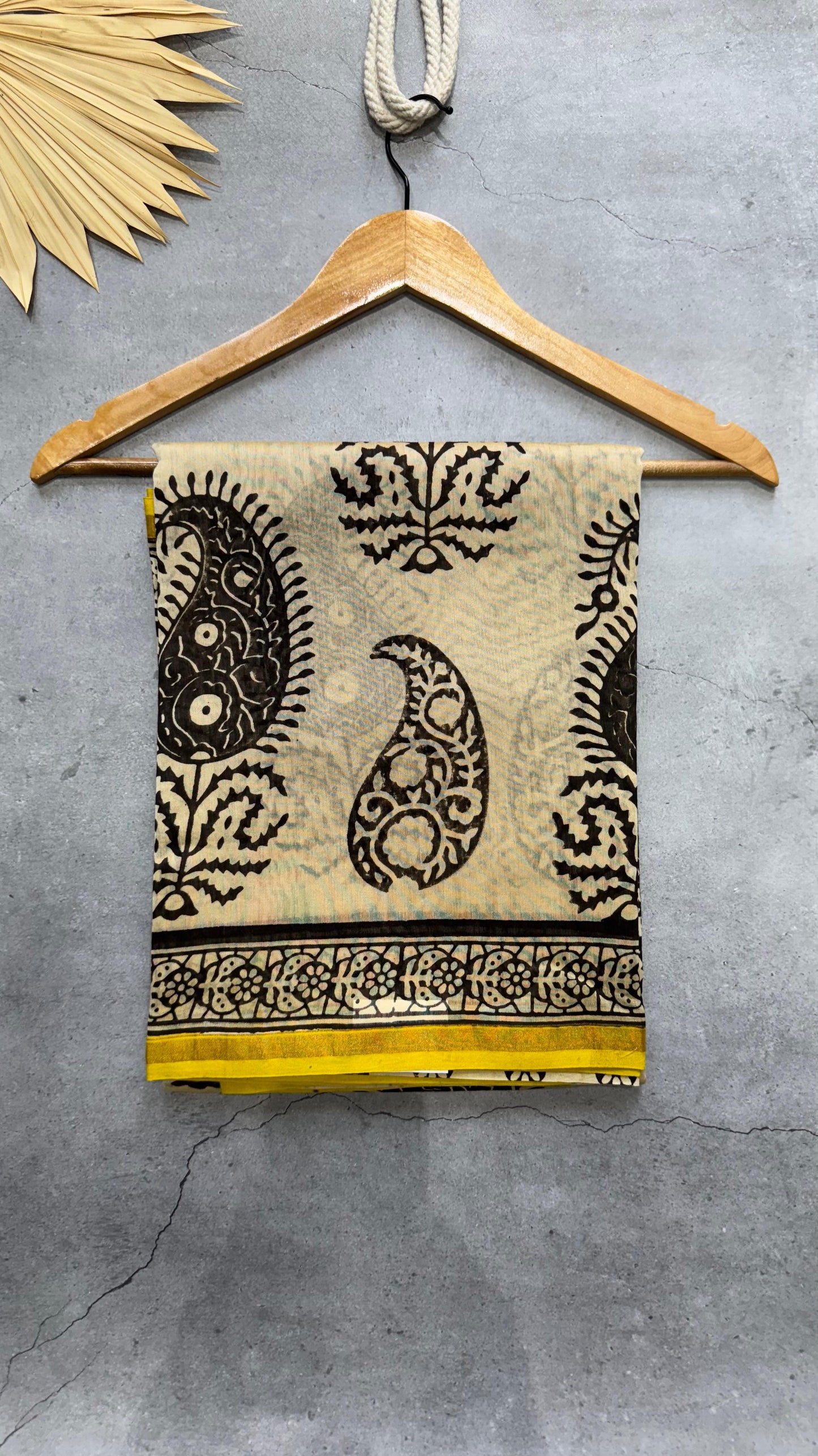 Handblock Printed Chanderi Silk Cotton Saree (YELLOW & CREAM)