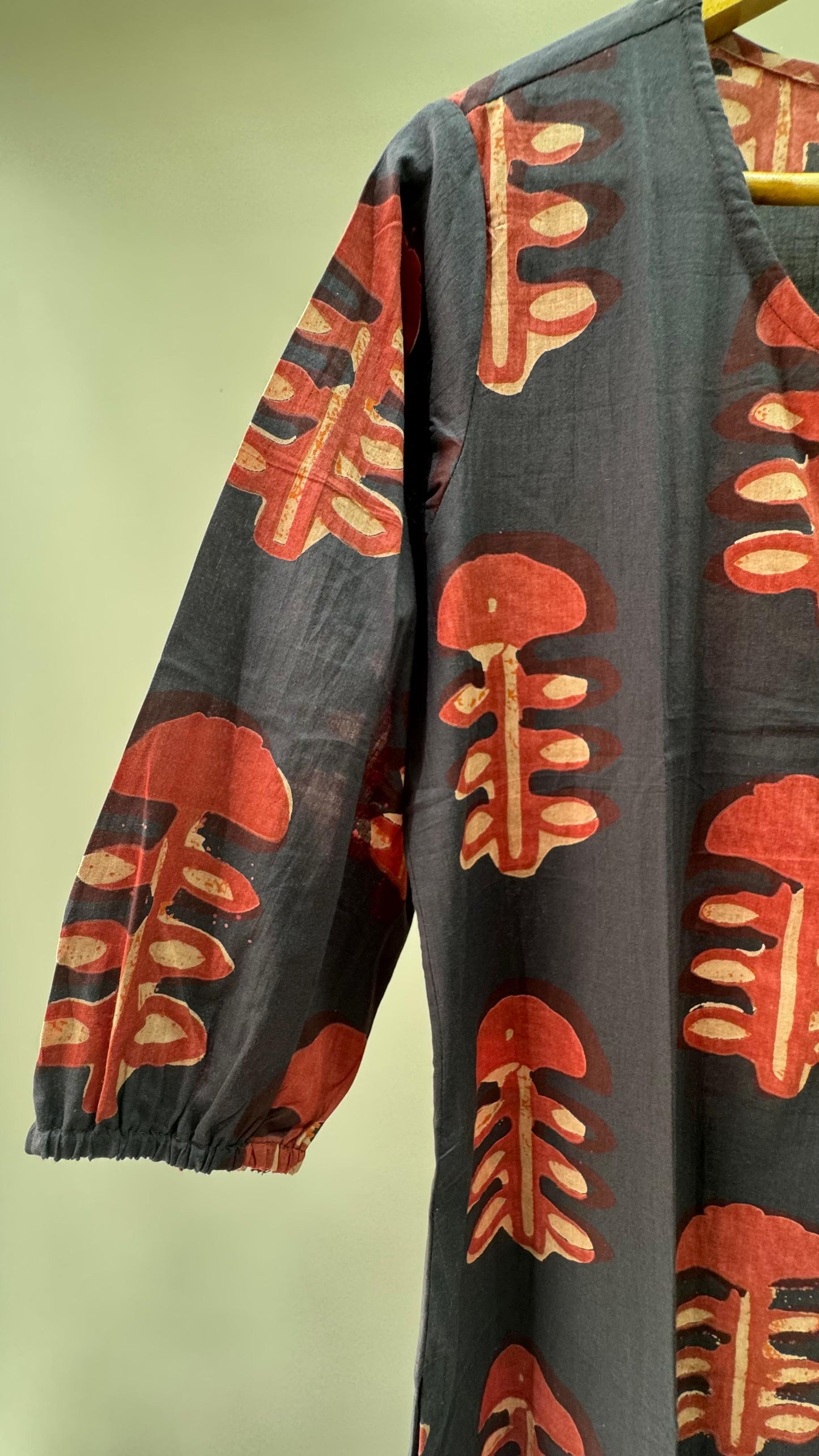Soft Cotton Mushroom Print Kurti (CHARCOAL BROWN)