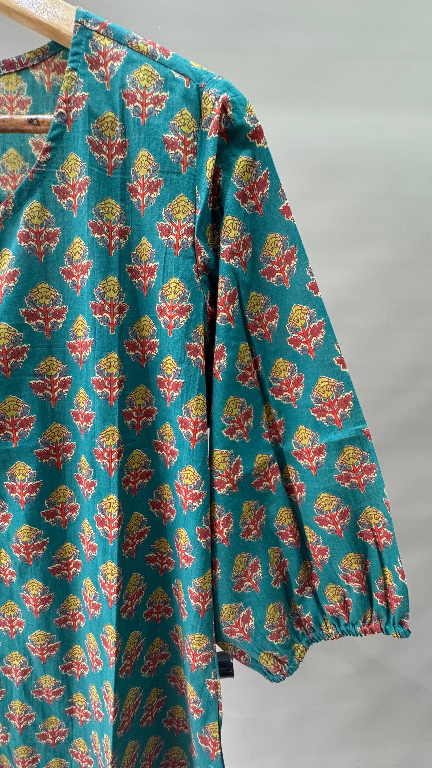 Soft Cotton Floral Printed Kurti (PINE GREEN)