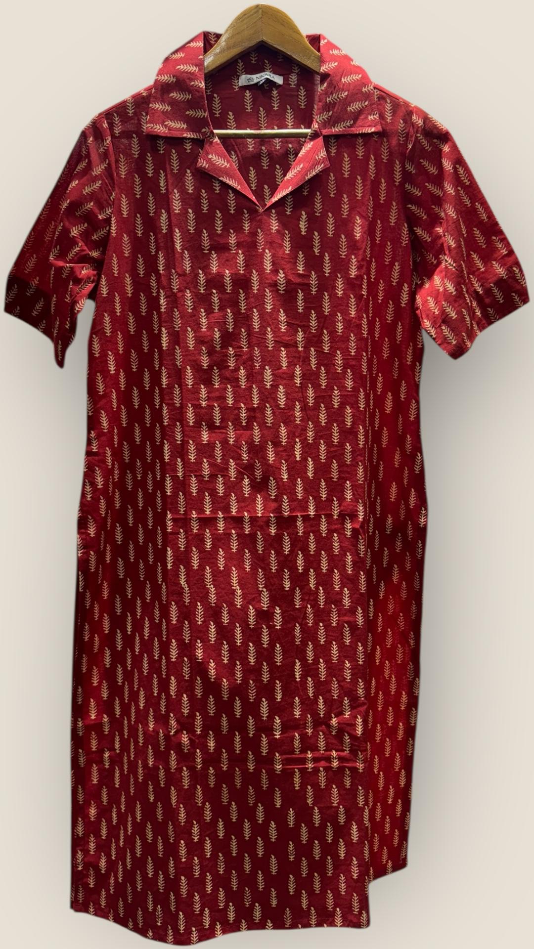Handblock Printed Cotton Kurti (MAROON)