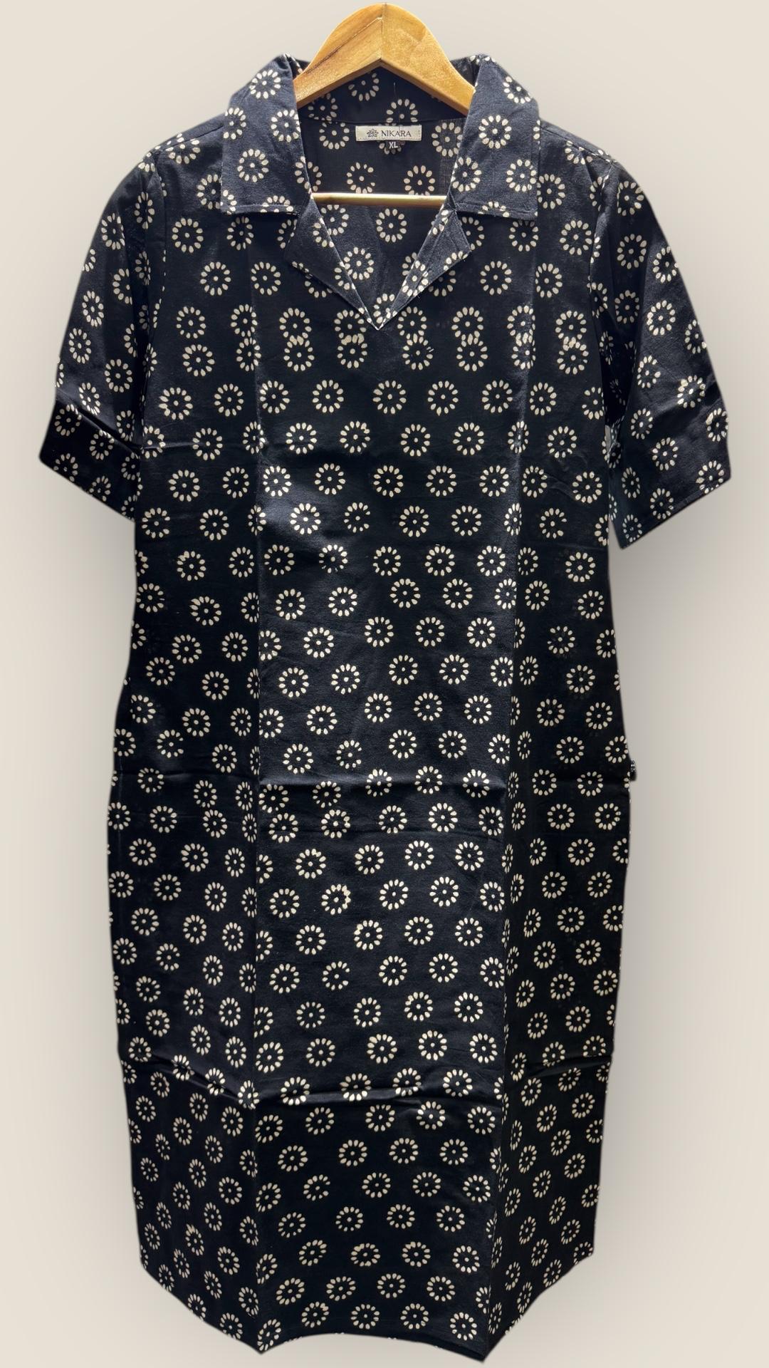 Handblock Printed Cotton Kurti (BLACK)