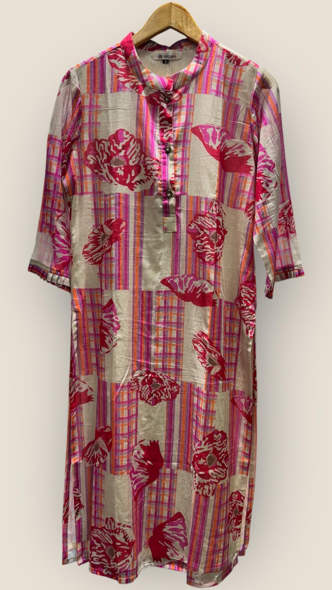 Mul Chanderi Kurti (CREAM & PINK)