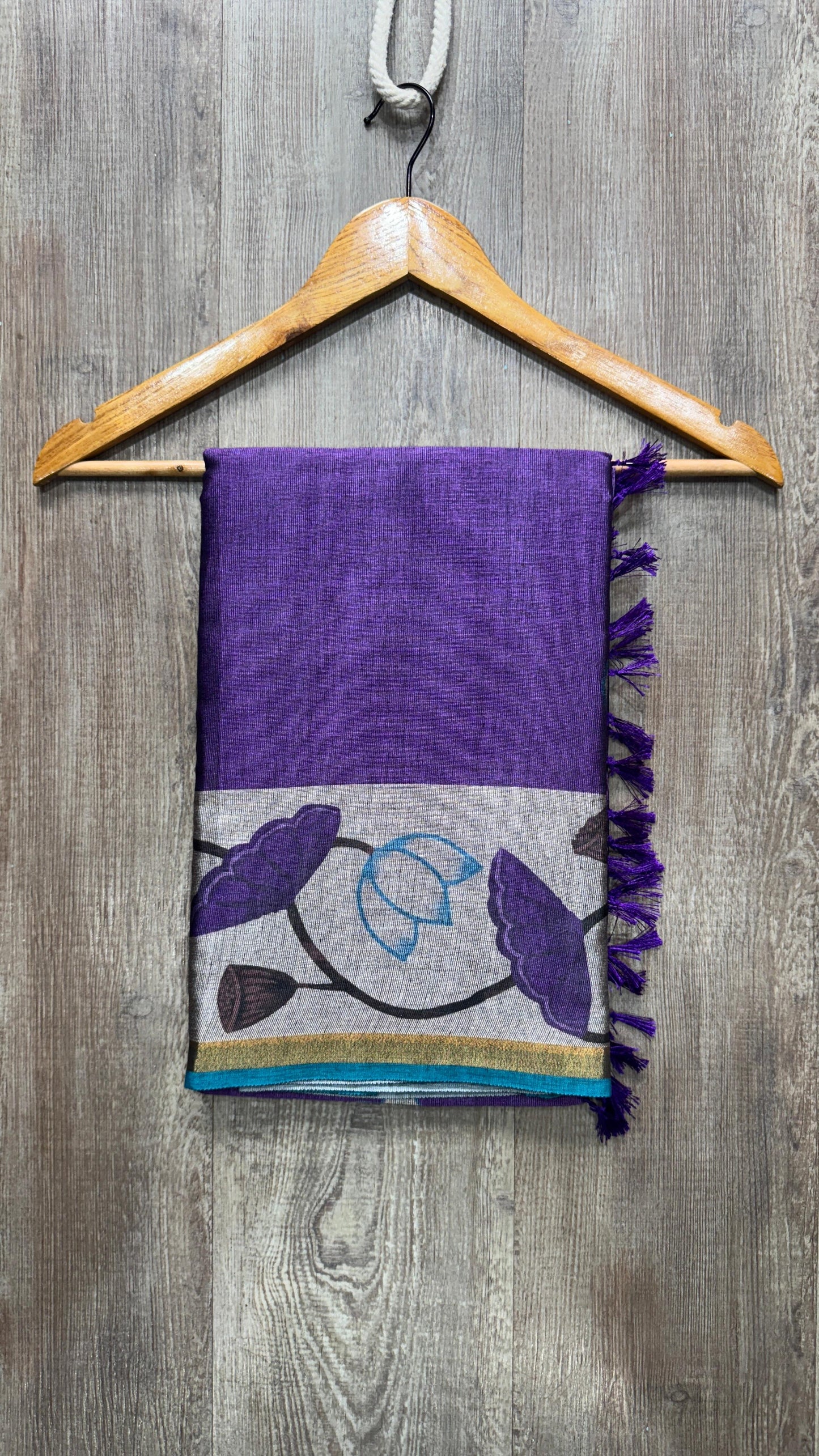 Semi Tussar Printed Saree with Zari Border (PURPLE)