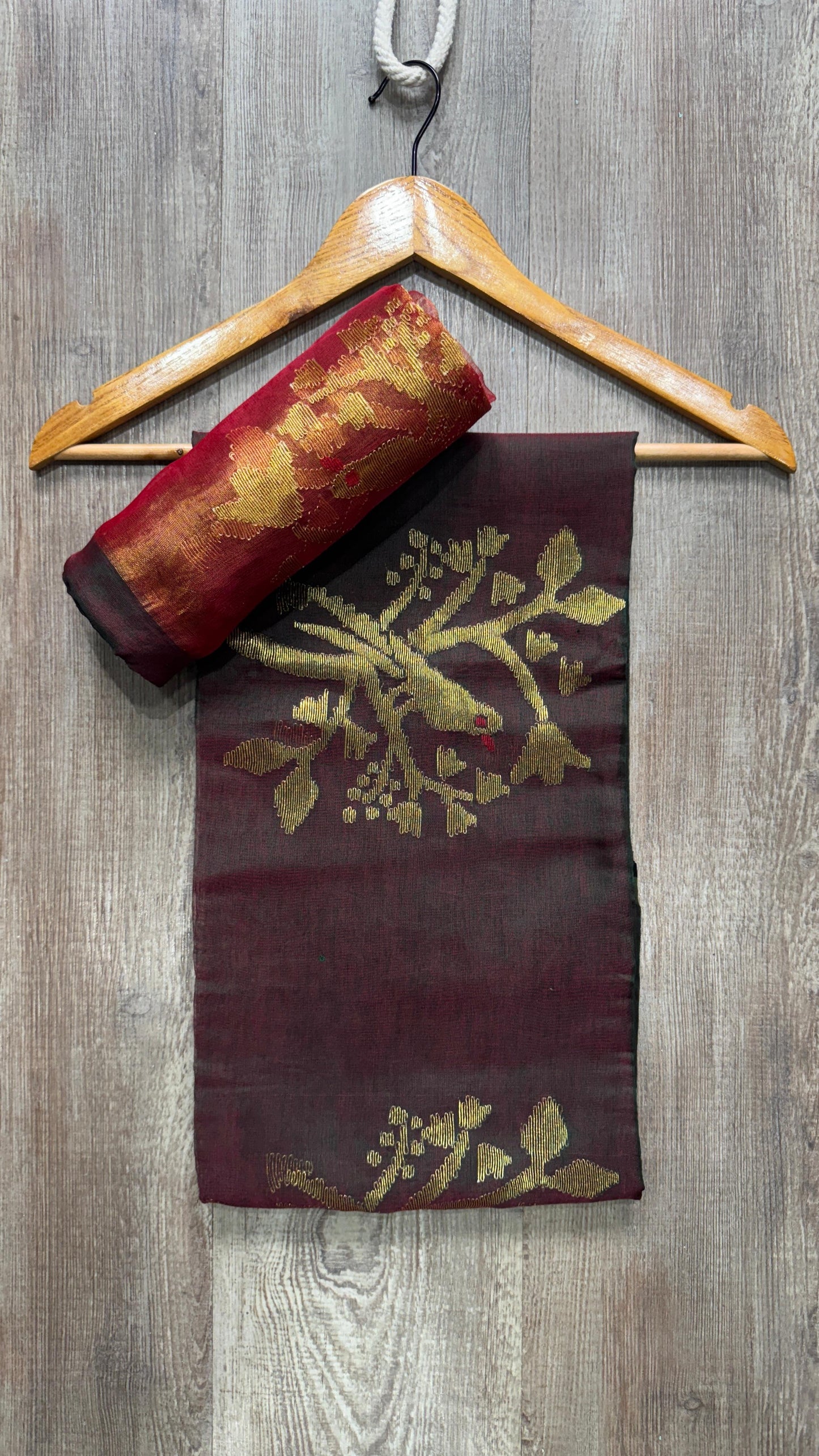 Muslin Tissue Jamdani Salwar Suit (DEEP MAROON & GREEN)