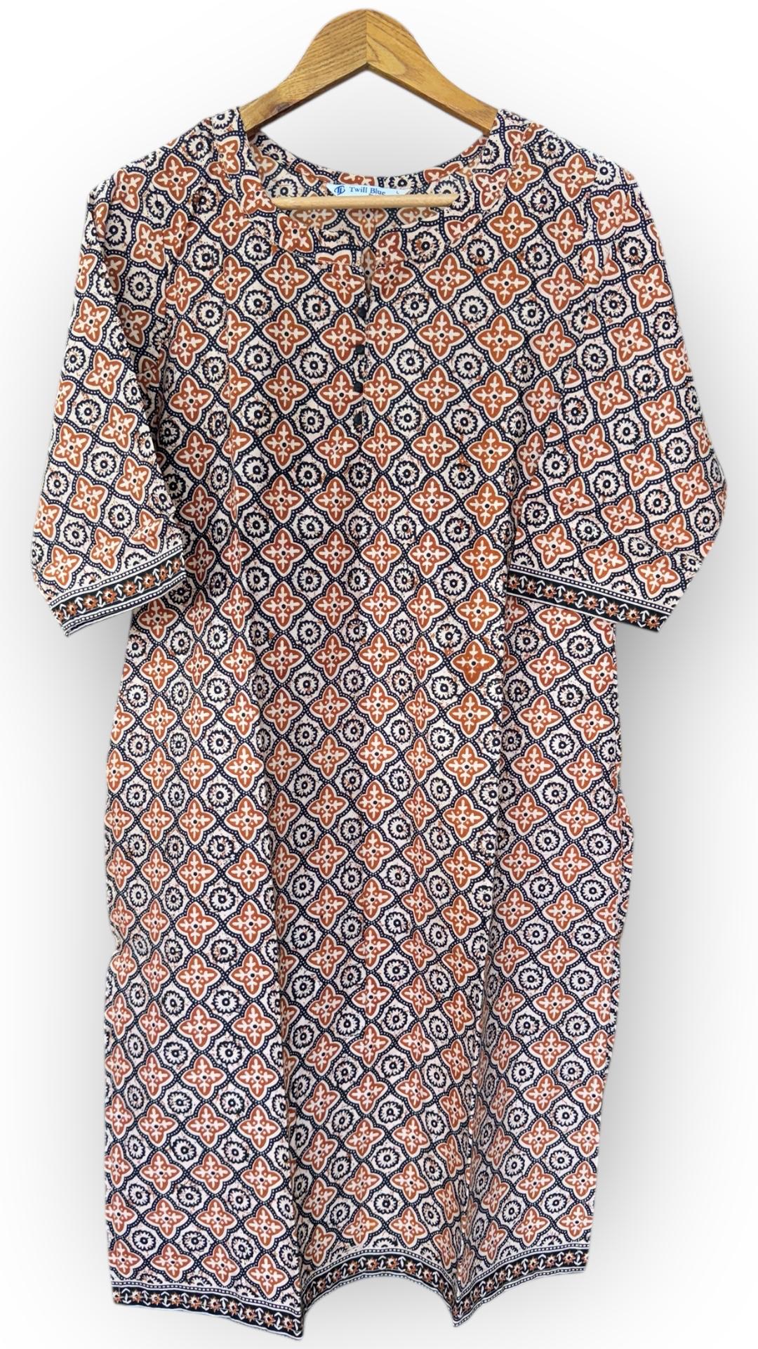 Printed Kalamkari Cotton Kurti (BLACK & BROWN)