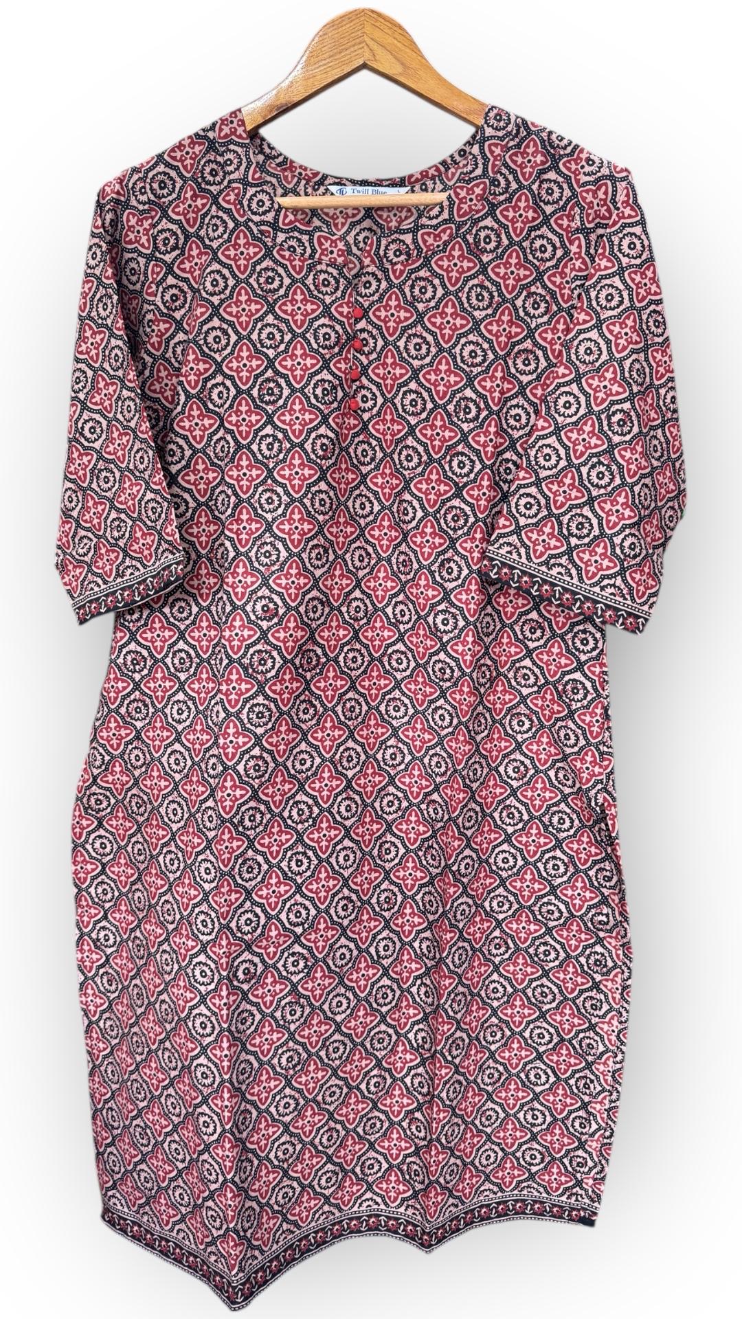 Printed Kalamkari Cotton Kurti (BLACK & MAROON)
