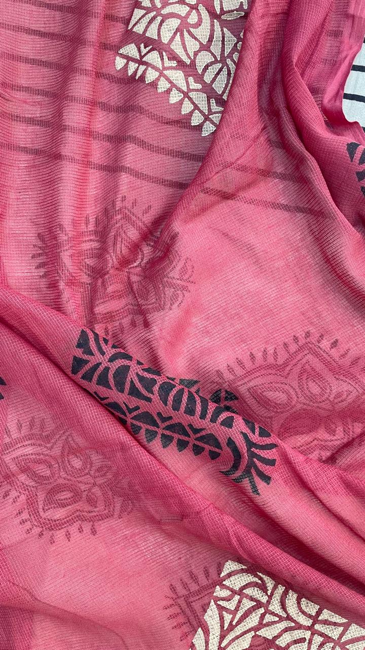 Pure Ajrak Cotton Salwar Suit with hand crafted Mulmul Dupatta (CREAM & BLACK)