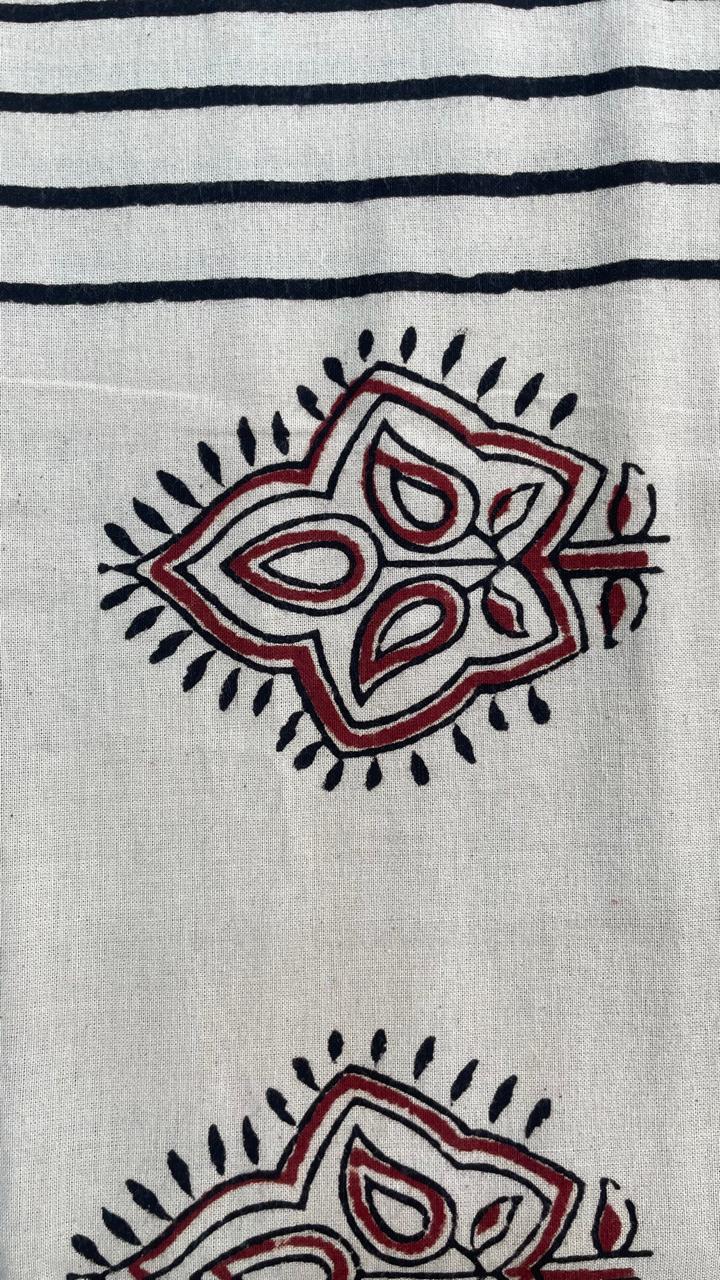 Pure Ajrak Cotton Salwar Suit with hand crafted Mulmul Dupatta (CREAM & BLACK)