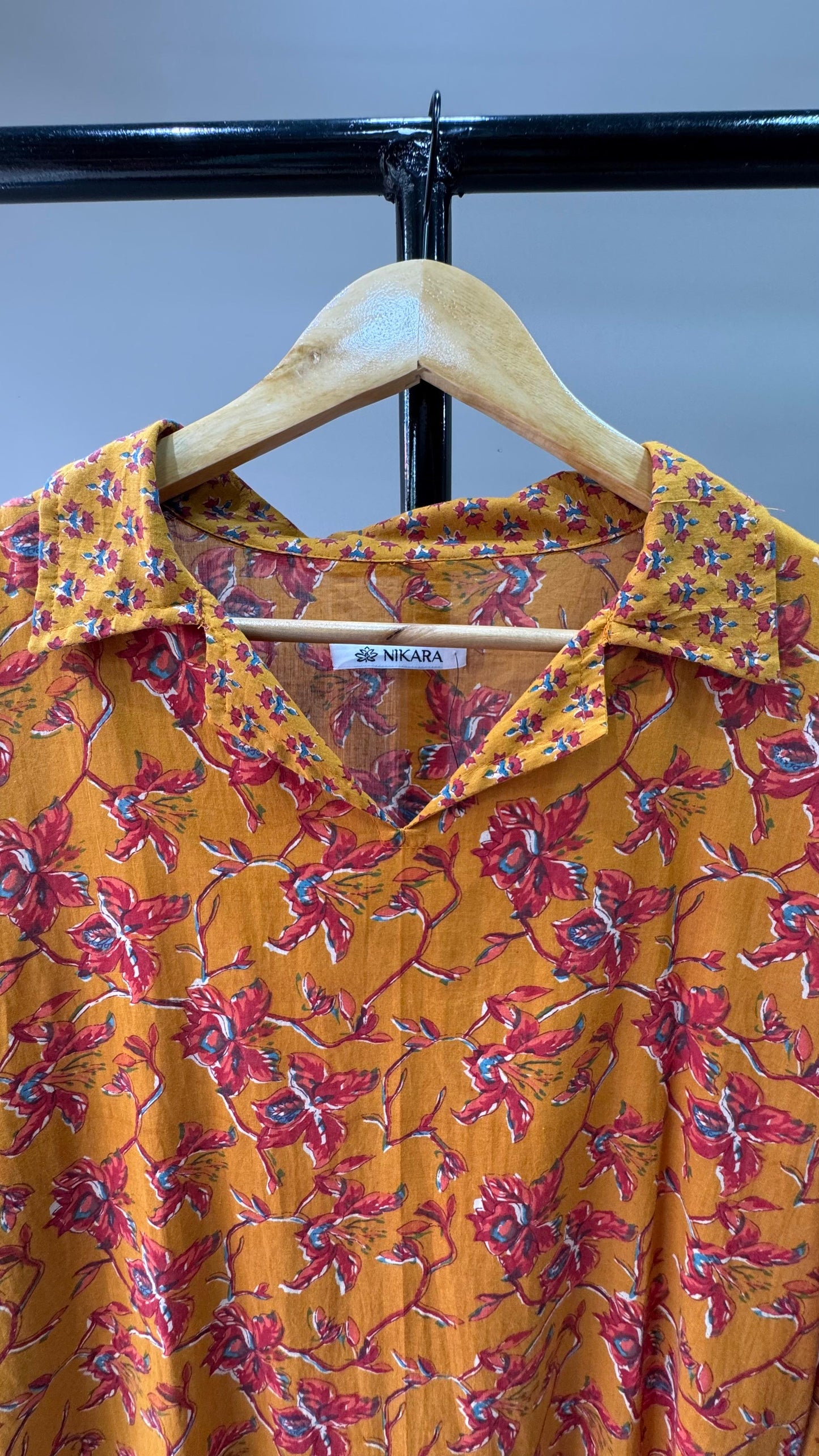 Floral Print Mulmul Kurti (MUSTARD ORANGE)