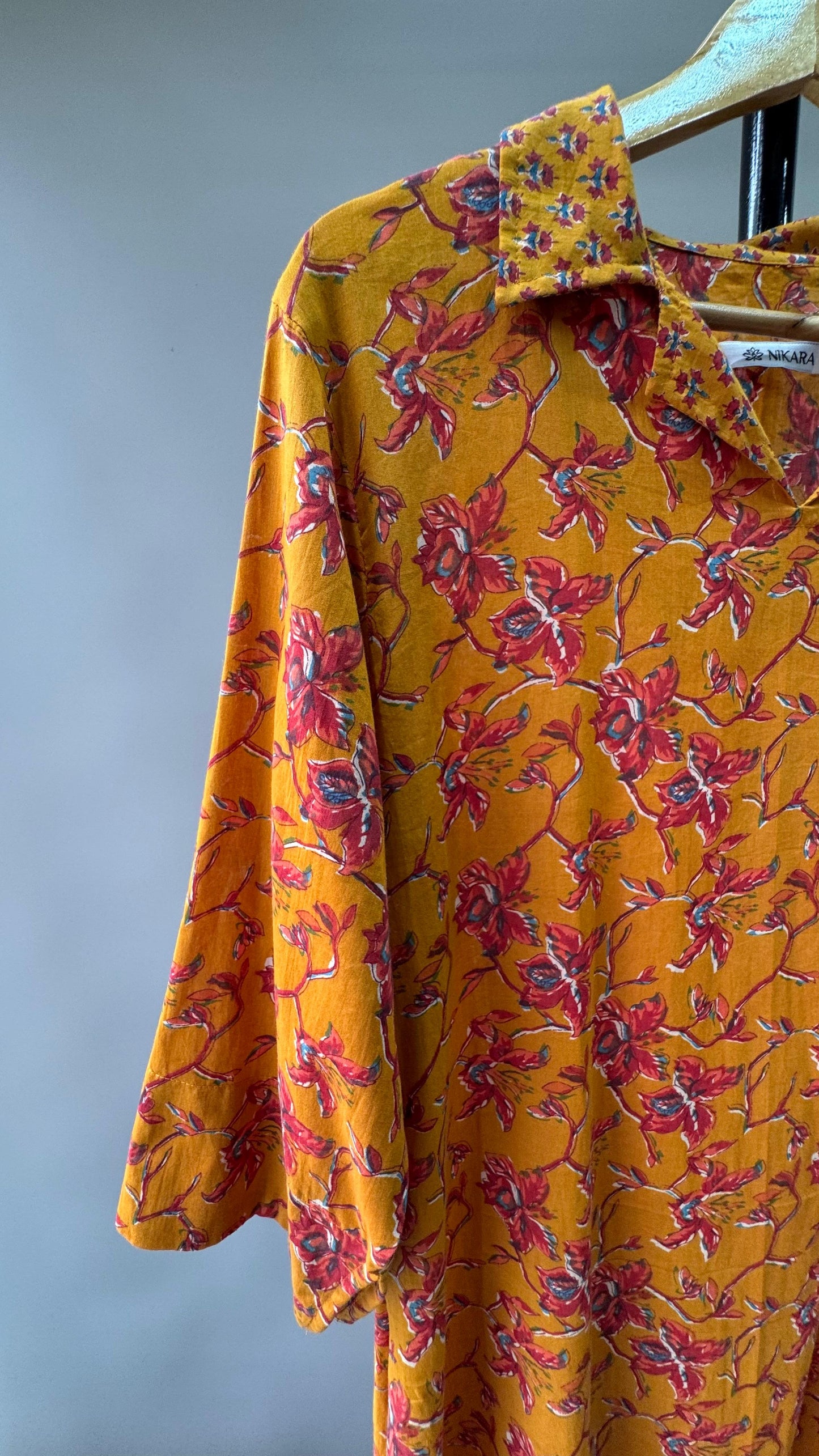 Floral Print Mulmul Kurti (MUSTARD ORANGE)
