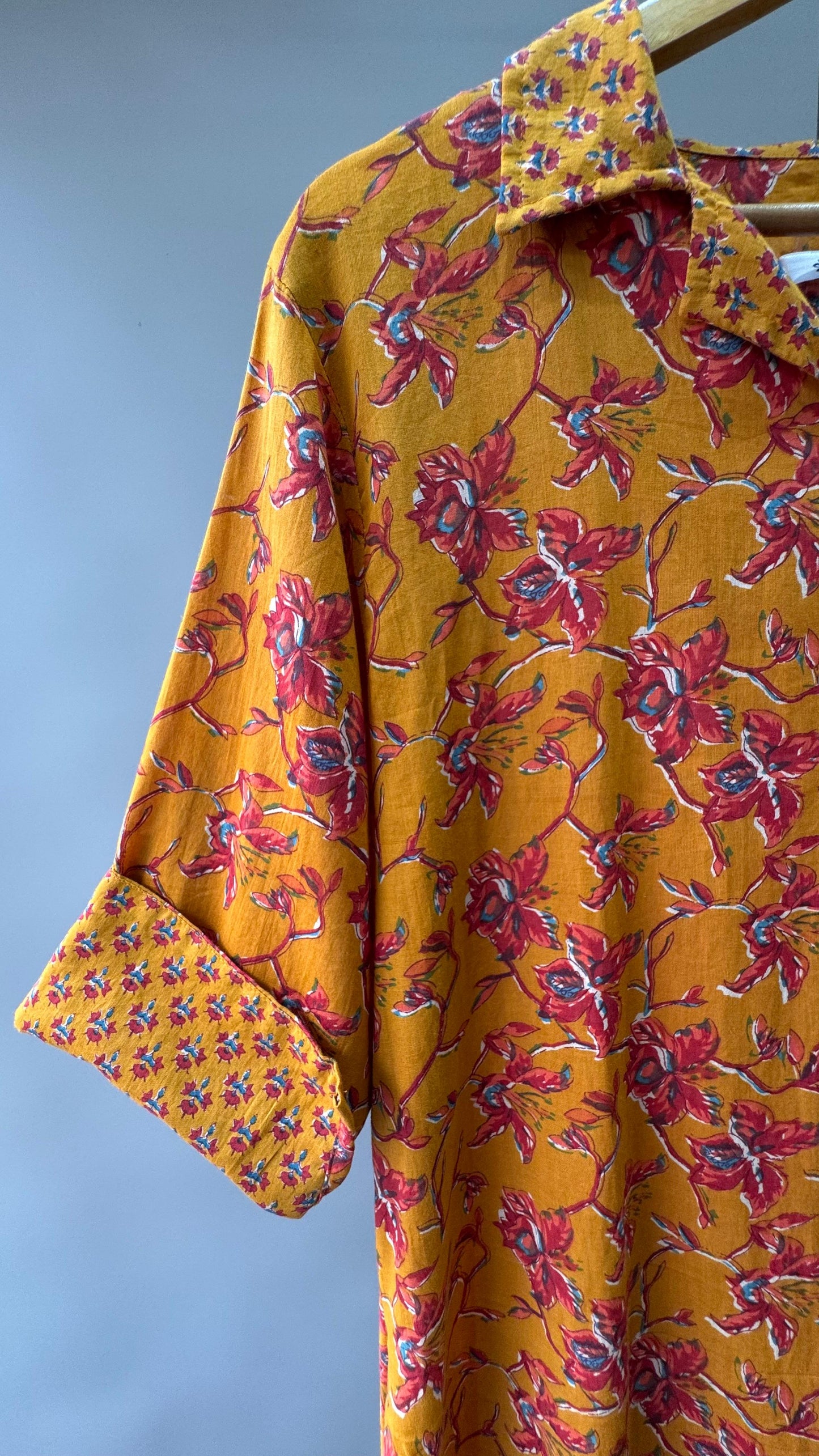 Floral Print Mulmul Kurti (MUSTARD ORANGE)