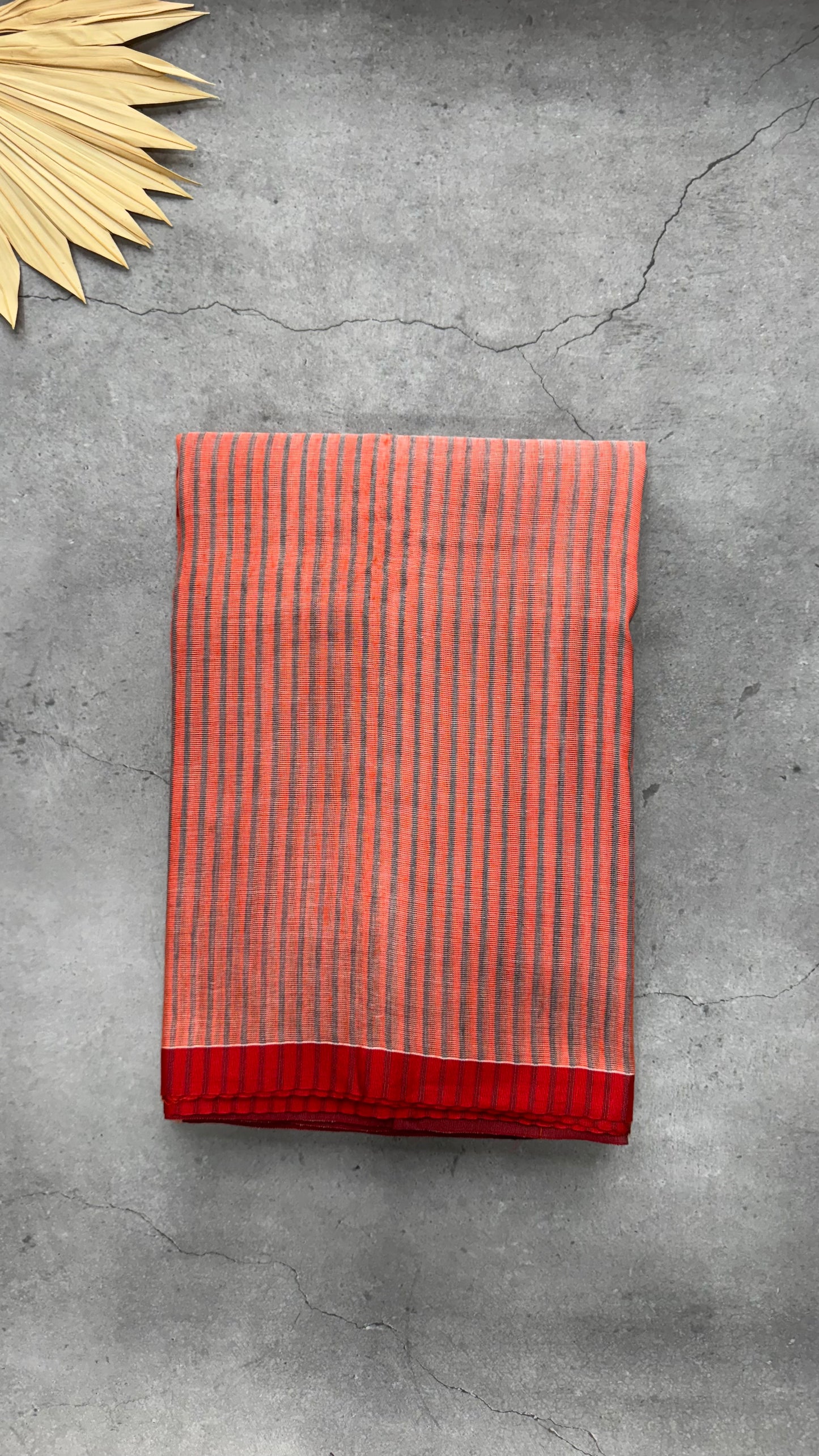 Soft Linen Cotton saree with stripes (ORANGE & GREY)