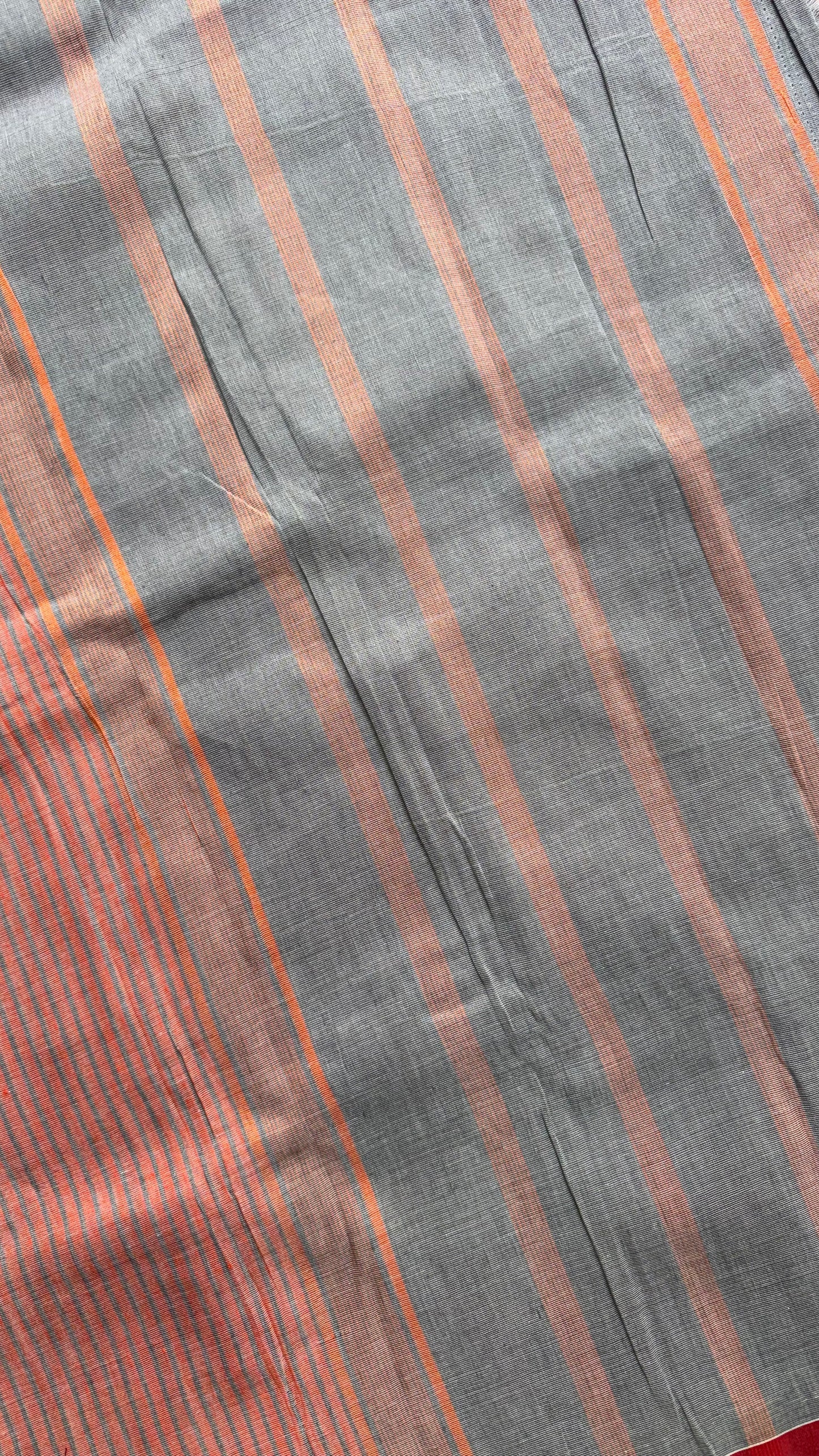 Soft Linen Cotton saree with stripes (ORANGE & GREY)