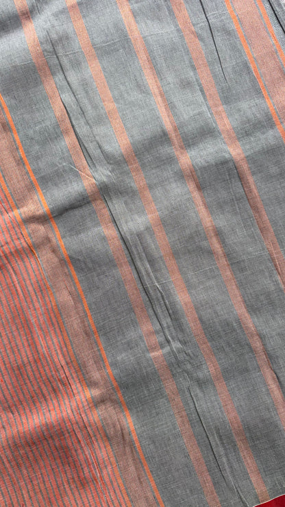 Soft Linen Cotton saree with stripes (ORANGE & GREY)