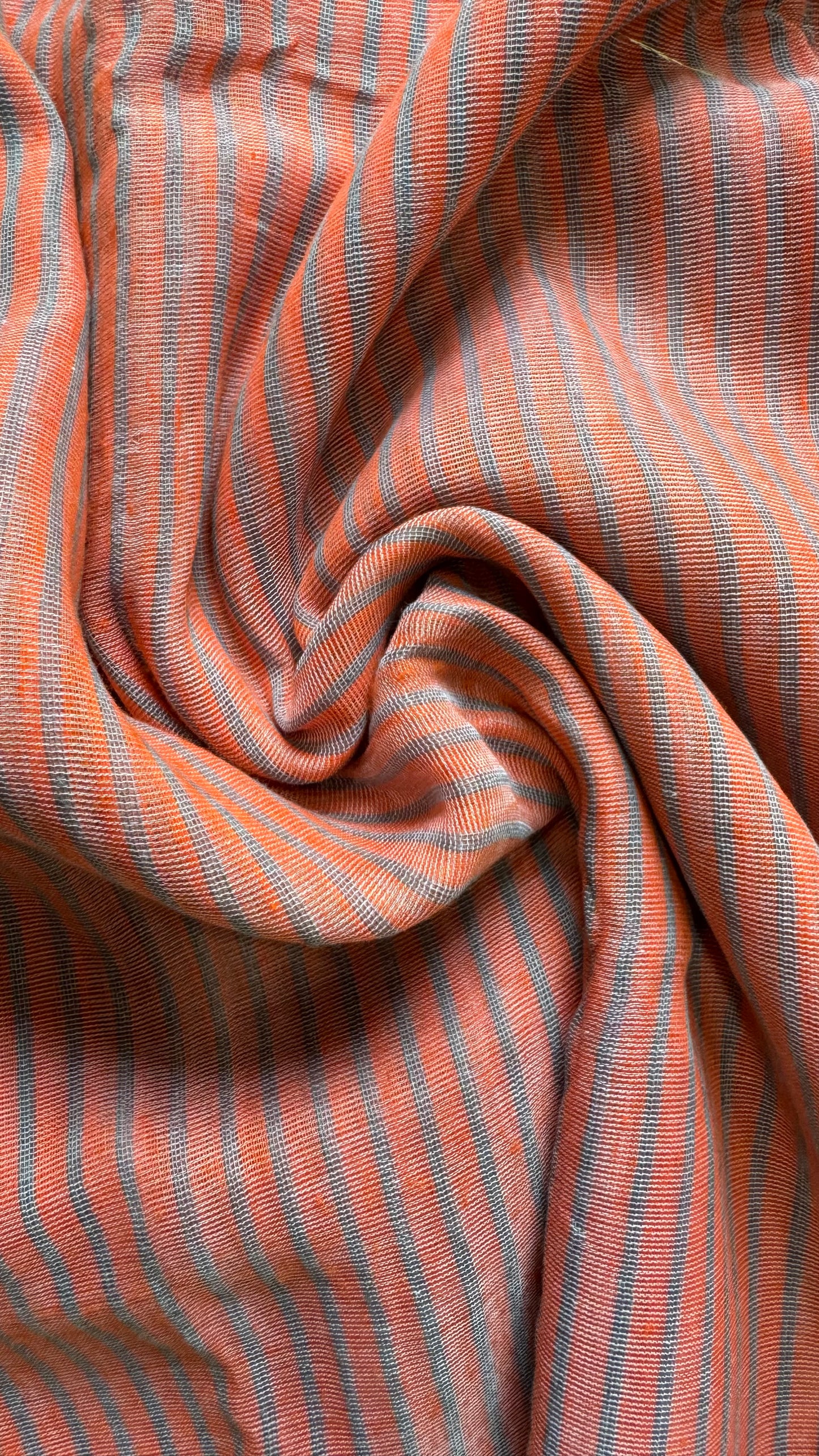 Soft Linen Cotton saree with stripes (ORANGE & GREY)