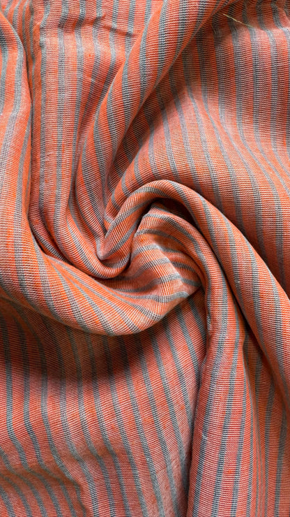 Soft Linen Cotton saree with stripes (ORANGE & GREY)