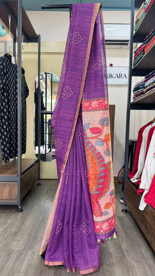 Linen Cotton Saree (PURPLE)