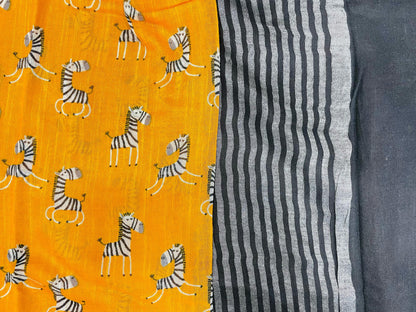 Soft Organic Linen Cotton Saree (ORANGE)