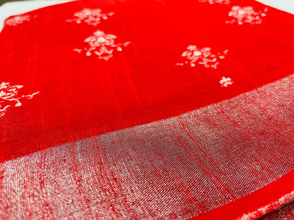 Soft Organic Linen Cotton Saree (RED)