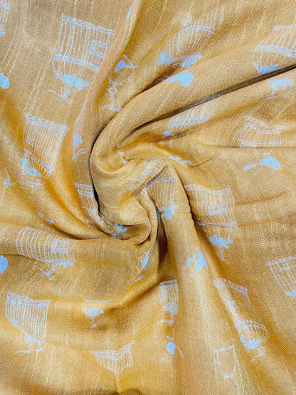 Soft Organic Linen Cotton Saree (MUSTARD)