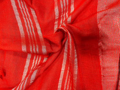 Soft Organic Linen Cotton Saree (RED)
