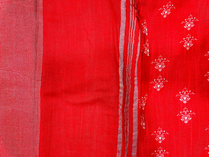 Soft Organic Linen Cotton Saree (RED)