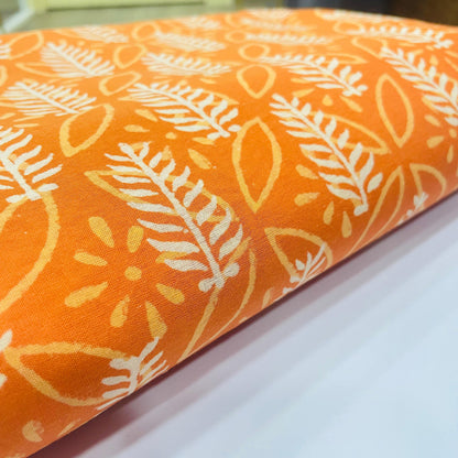 Soft Handblock Printed  Cotton Saree (ORANGE)