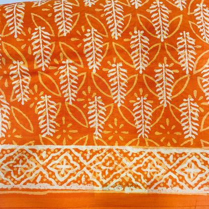 Soft Handblock Printed  Cotton Saree (ORANGE)