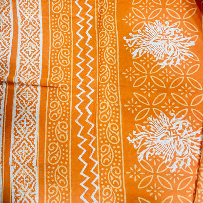 Soft Handblock Printed  Cotton Saree (ORANGE)