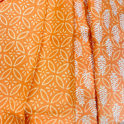 Soft Handblock Printed  Cotton Saree (ORANGE)