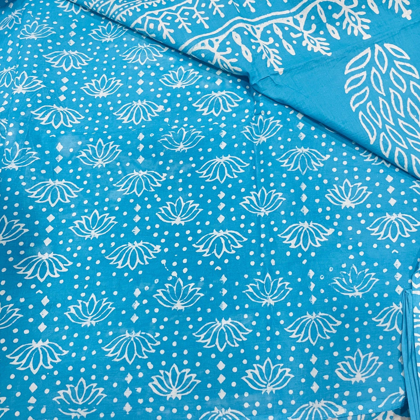 Soft Handblock Printed  Cotton Saree (BLUE)