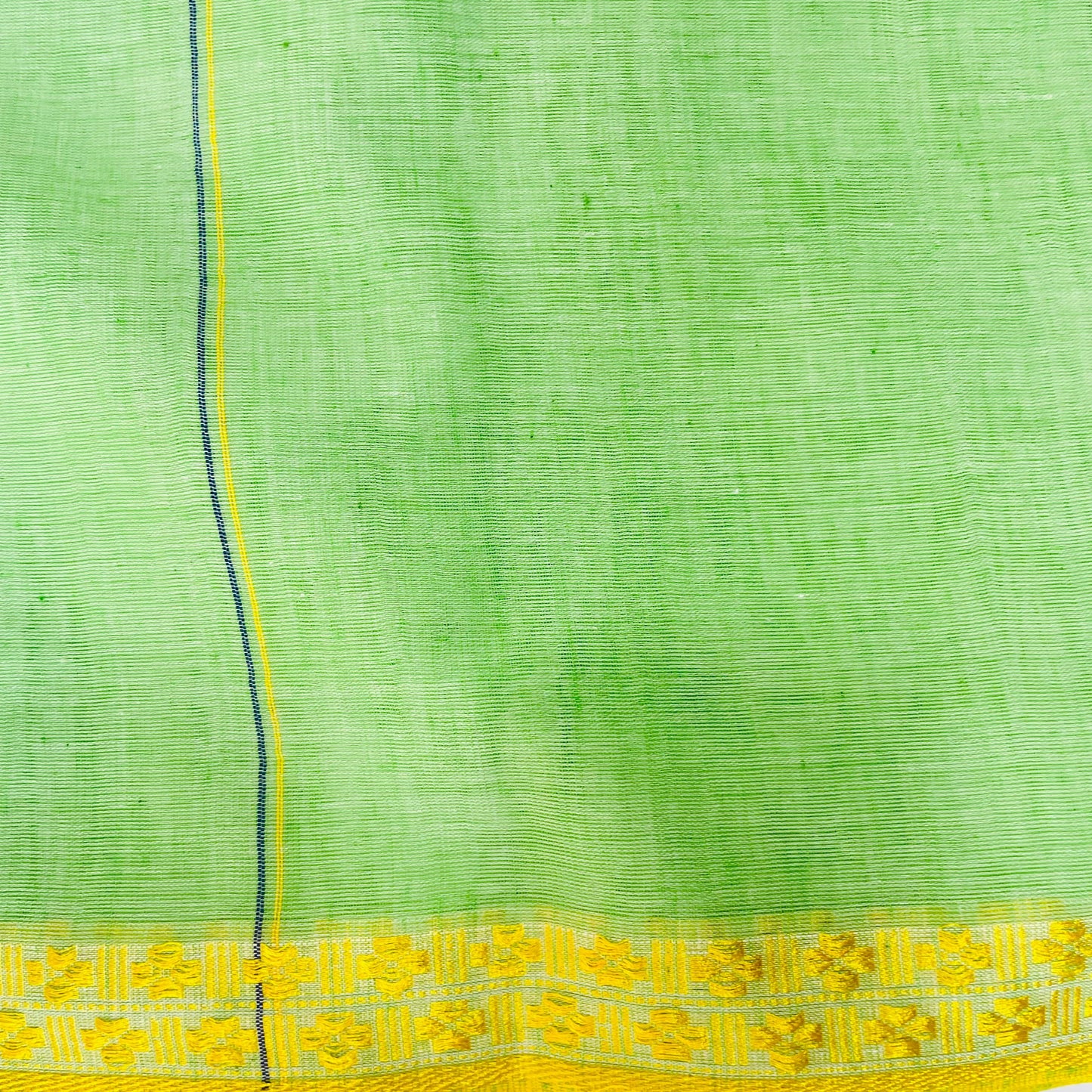 Bengal Cotton Handloom Mulmul Saree with Dual colour Borders (GREEN)