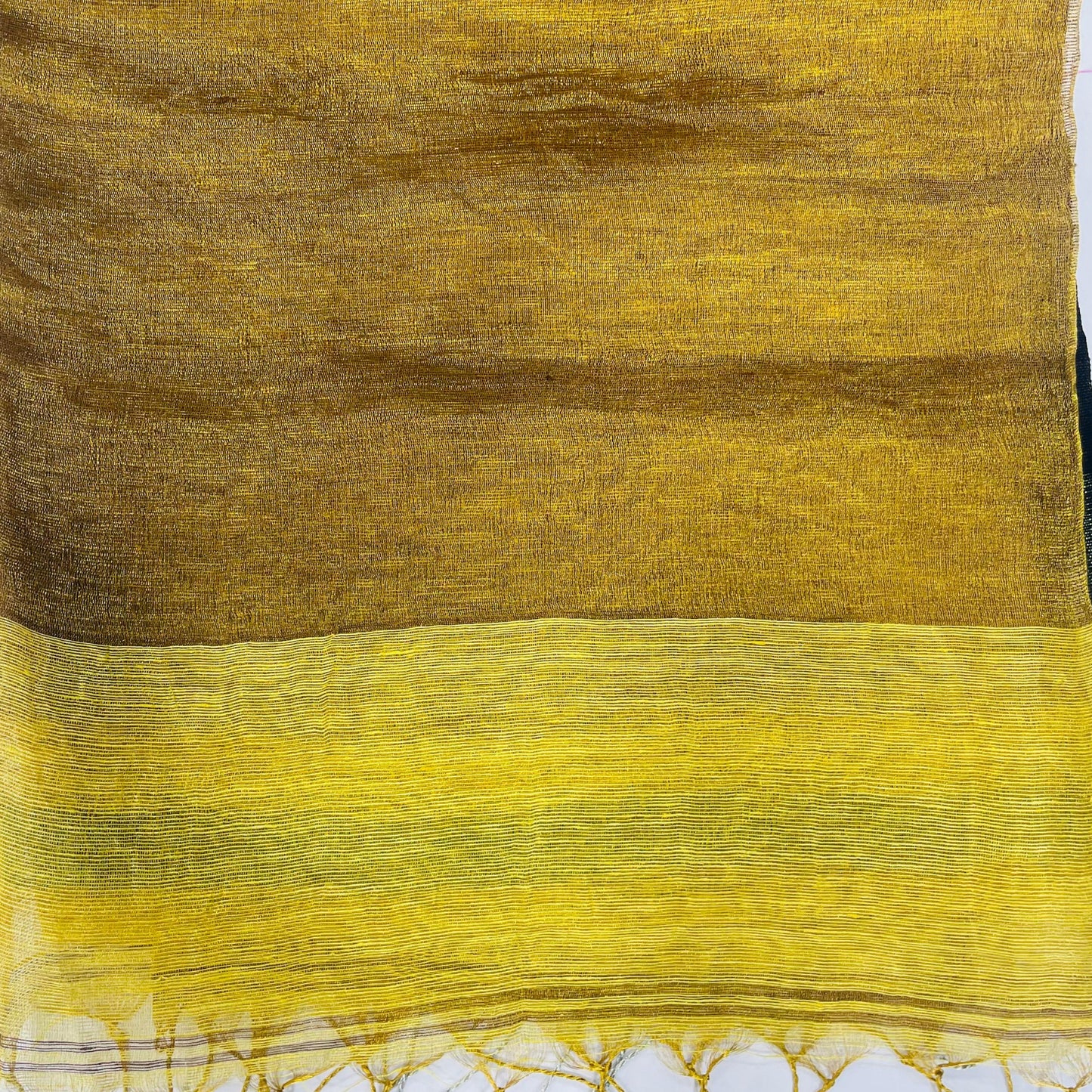 Metallic Linen Saree with Zari Border (YELLOW MULTICOLOUR)