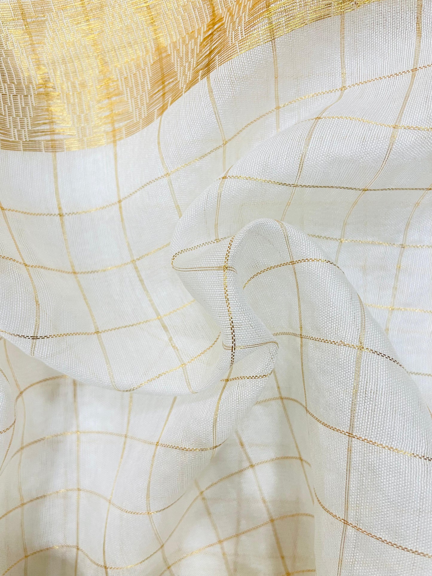 Soft Silk Cotton Saree  with Gold Zari Checks (WHITE)