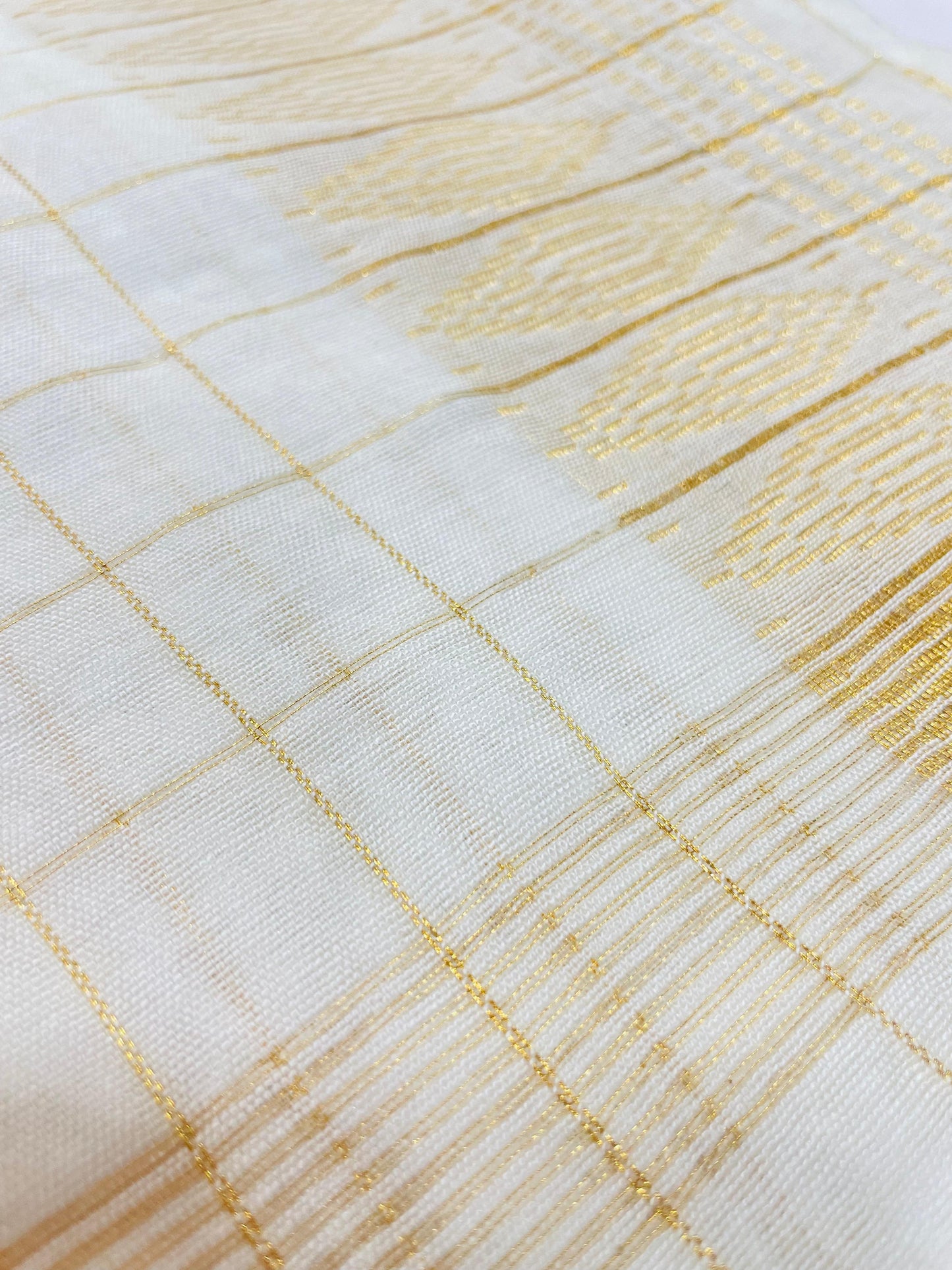 Soft Silk Cotton Saree  with Gold Zari Checks (WHITE)