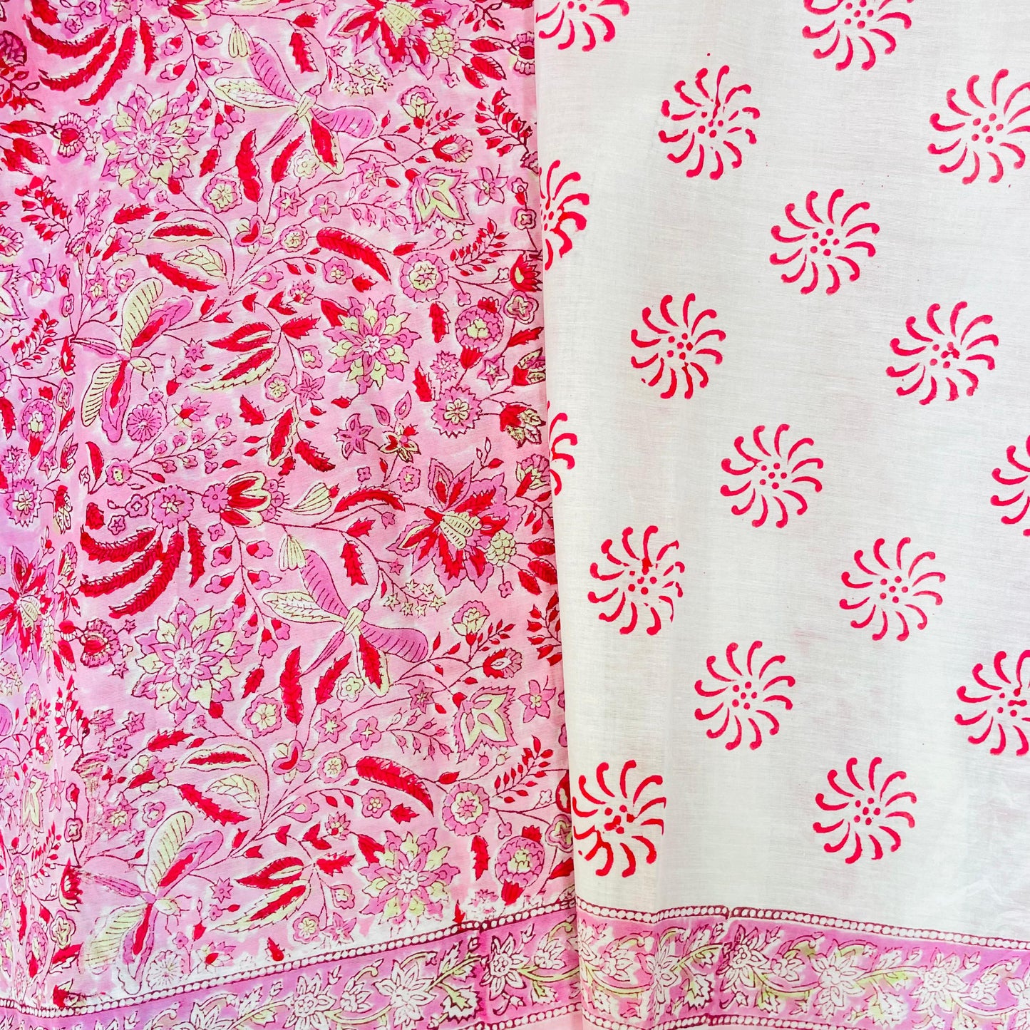 Soft Handblock Printed  Cotton Saree (PINK)