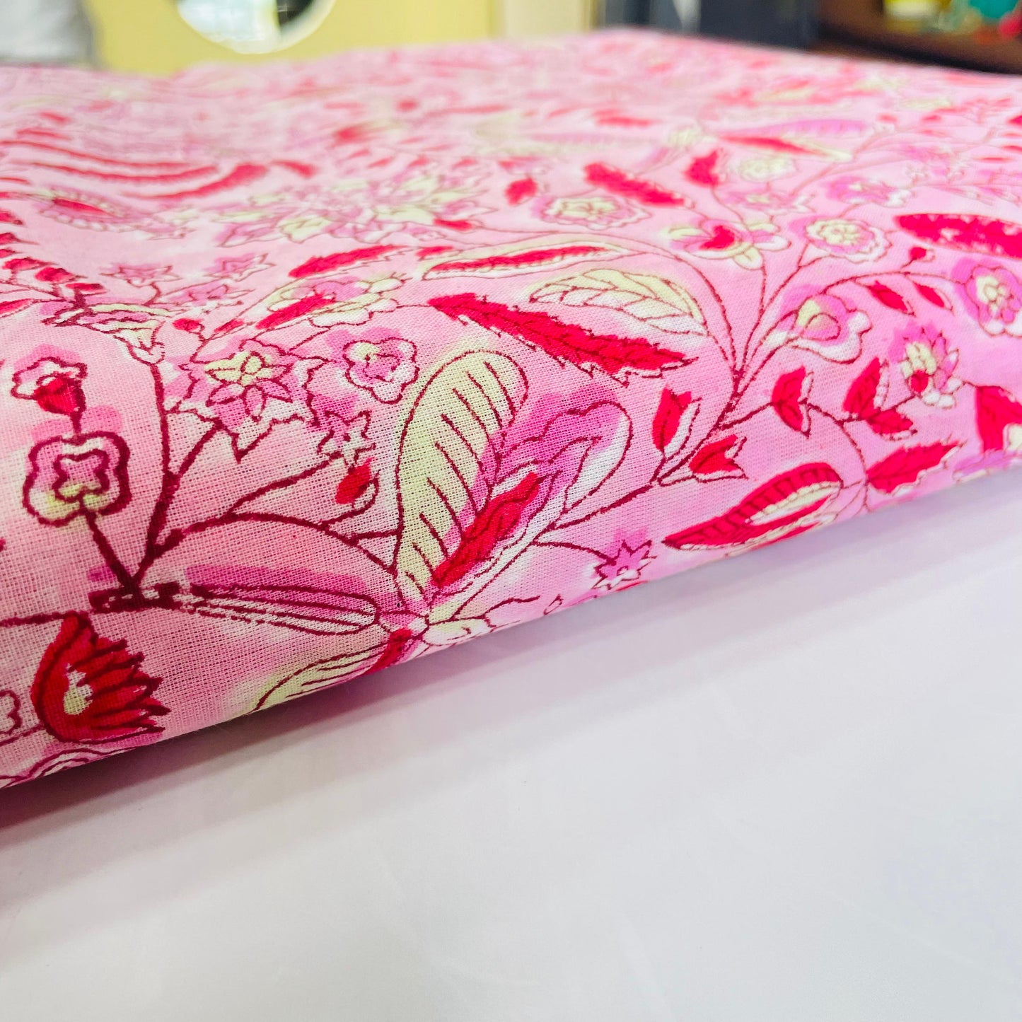 Soft Handblock Printed  Cotton Saree (PINK)