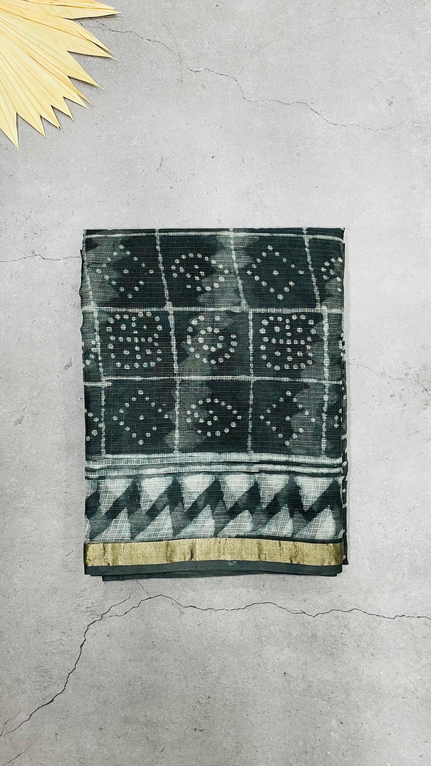 Kota Saree with Handblock Print (BLACK)