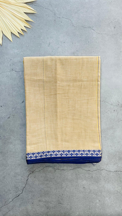 Bengal Cotton Handloom Mulmul Saree with Dual colour Borders (BEIGE)