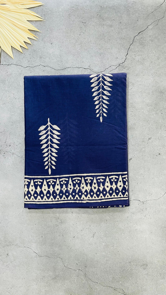 Soft Handblock Printed  Cotton Saree ( DARK BLUE)